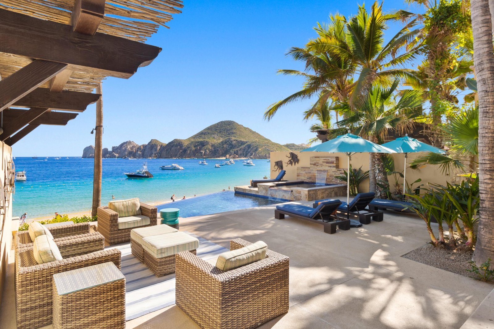 Cabo San Lucas Pedregal Csl Casa LA PIรATA A luxury villa located in the exclusive Pedregal Cabo San Lucas. Perfect as a private residence or a high-end vacation rental, this villa offers an exceptional combination of comfort, style, privacy, and location.The villa features 8 bedrooms including a service room (as an independent apartment suite), 8.5 bathrooms, and 13 beds.Fully furnished and equipped with top-quality finishes, providing a turnkey experience.Every detail has been thoughtfully crafted to create an exceptional space for family gatherings and entertaining. The expansive terrace includes a great swimming pool, 2 jacuzzi, bar, 2 BBQ station, 2 fire pits, and multiple lounge areas, to enjoy the very best of Cabo living The interiors feature cozy and elegant living spaces, including a inside bar, games room, media room and impeccable design in every corner Fully furnished and equipped, representing an outstanding opportunity. With its exceptional design, amenities, and location, this villa embodies the best of the Baja lifestyle for sale