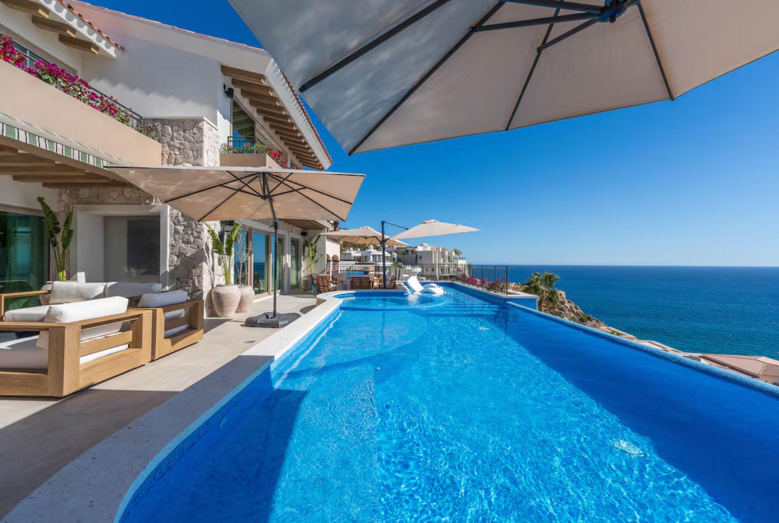 Cabo San Lucas Pedregal Csl Casa LA PIรATA A luxury villa located in the exclusive Pedregal Cabo San Lucas. Perfect as a private residence or a high-end vacation rental, this villa offers an exceptional combination of comfort, style, privacy, and location.The villa features 8 bedrooms including a service room (as an independent apartment suite), 8.5 bathrooms, and 13 beds.Fully furnished and equipped with top-quality finishes, providing a turnkey experience.Every detail has been thoughtfully crafted to create an exceptional space for family gatherings and entertaining. The expansive terrace includes a great swimming pool, 2 jacuzzi, bar, 2 BBQ station, 2 fire pits, and multiple lounge areas, to enjoy the very best of Cabo living The interiors feature cozy and elegant living spaces, including a inside bar, games room, media room and impeccable design in every corner Fully furnished and equipped, representing an outstanding opportunity. With its exceptional design, amenities, and location, this villa embodies the best of the Baja lifestyle for sale