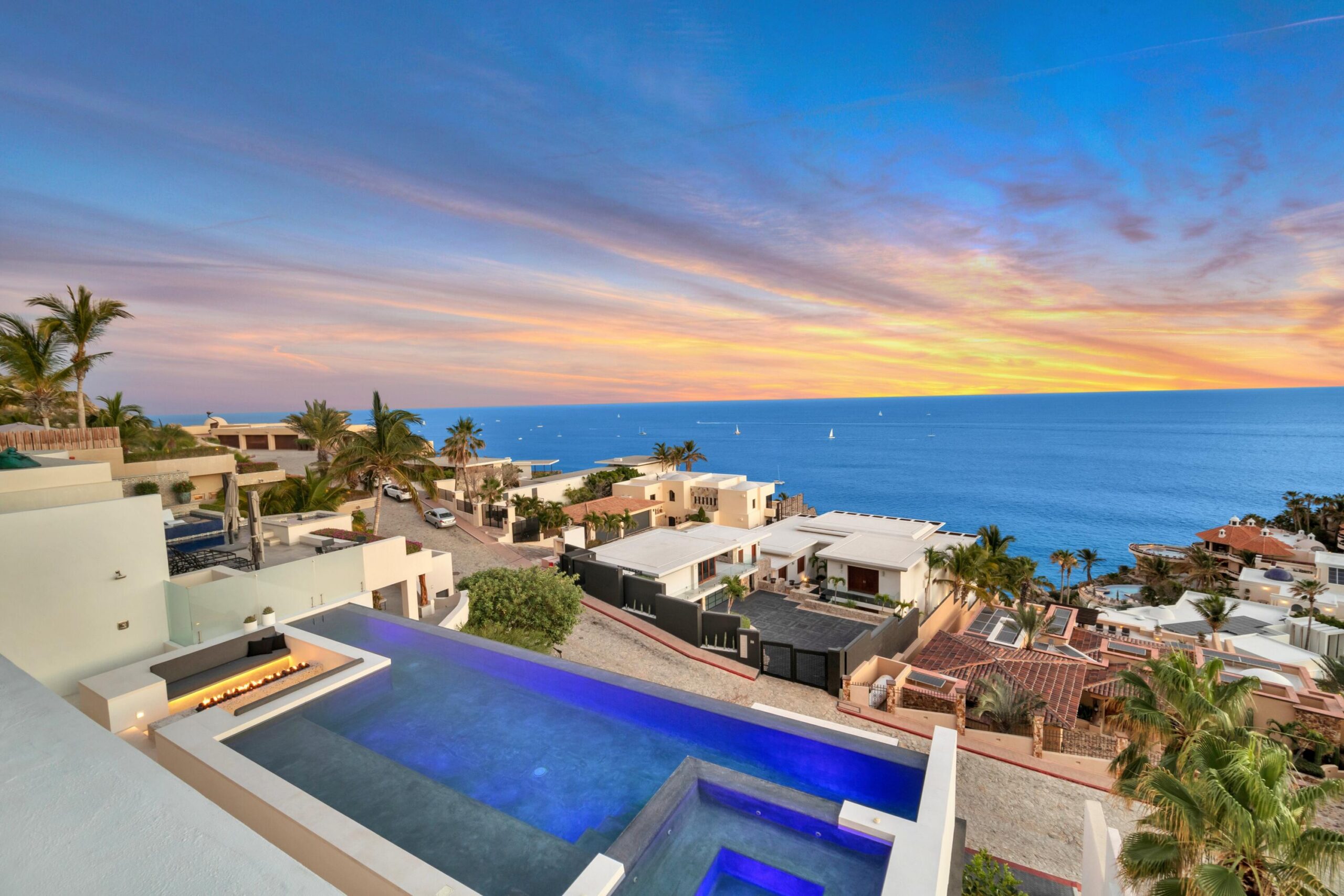 Cabo San Lucas Pedregal Csl Where the Pacific becomes your private theater.Perched on the cliffs of El Pedregal, Milichichi is a rare convergence of architectural precision and raw natural drama. From every level of this four-story residence, the Pacific stretches endlessly before you -- and during the season, whales breach and call close enough to hear from the comfort of your deck. This is not a for sale